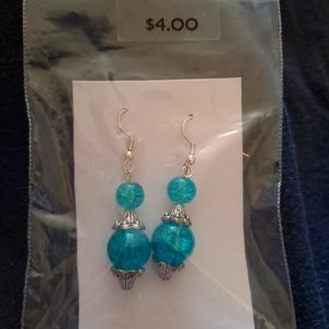 Homemade teal and gem drop earrings